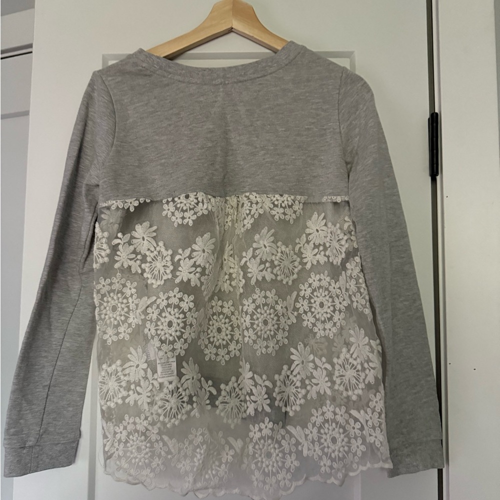 Gray and White Lace Back sweater reitmans